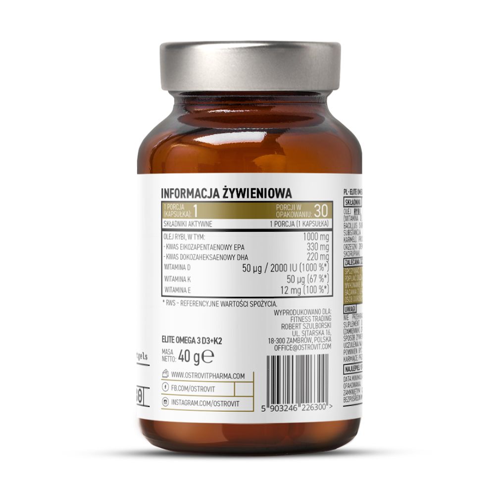 OstroVit Elite Omega3 - D3 + K2 - 30 kapsulių - Image 2
