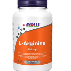 NOW L-argininas 500 mg 100 kapsulių.