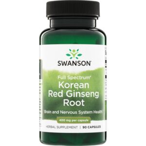Swanson raudonojo korėjietiško ženšenio šaknies 400 mg 90 kapsulių.
