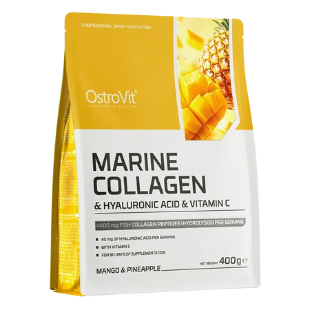 OstroVit Jūrinis kolagenas + Hialurono rūgštis + Vitaminas C 400 g (mango ir ananaso)