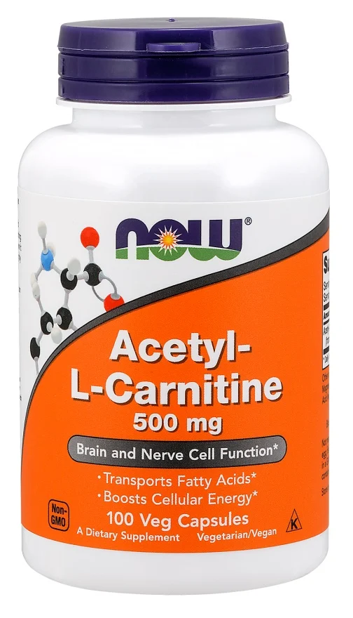 NOW Foods Acetil-L-karnitinas 500 mg – 100 kapsulių
