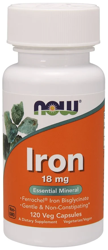 NOW Foods Geležis 18 mg – 120 kapsulių